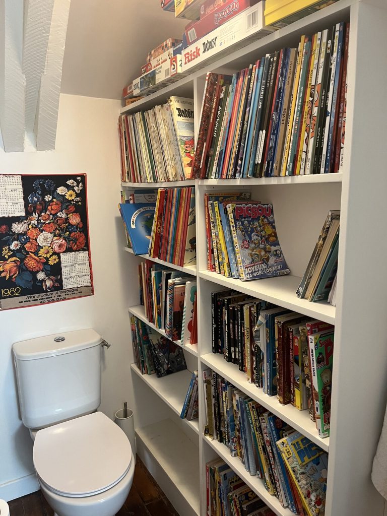 Construction de bibliothèque sur mesure en salle de toilettes